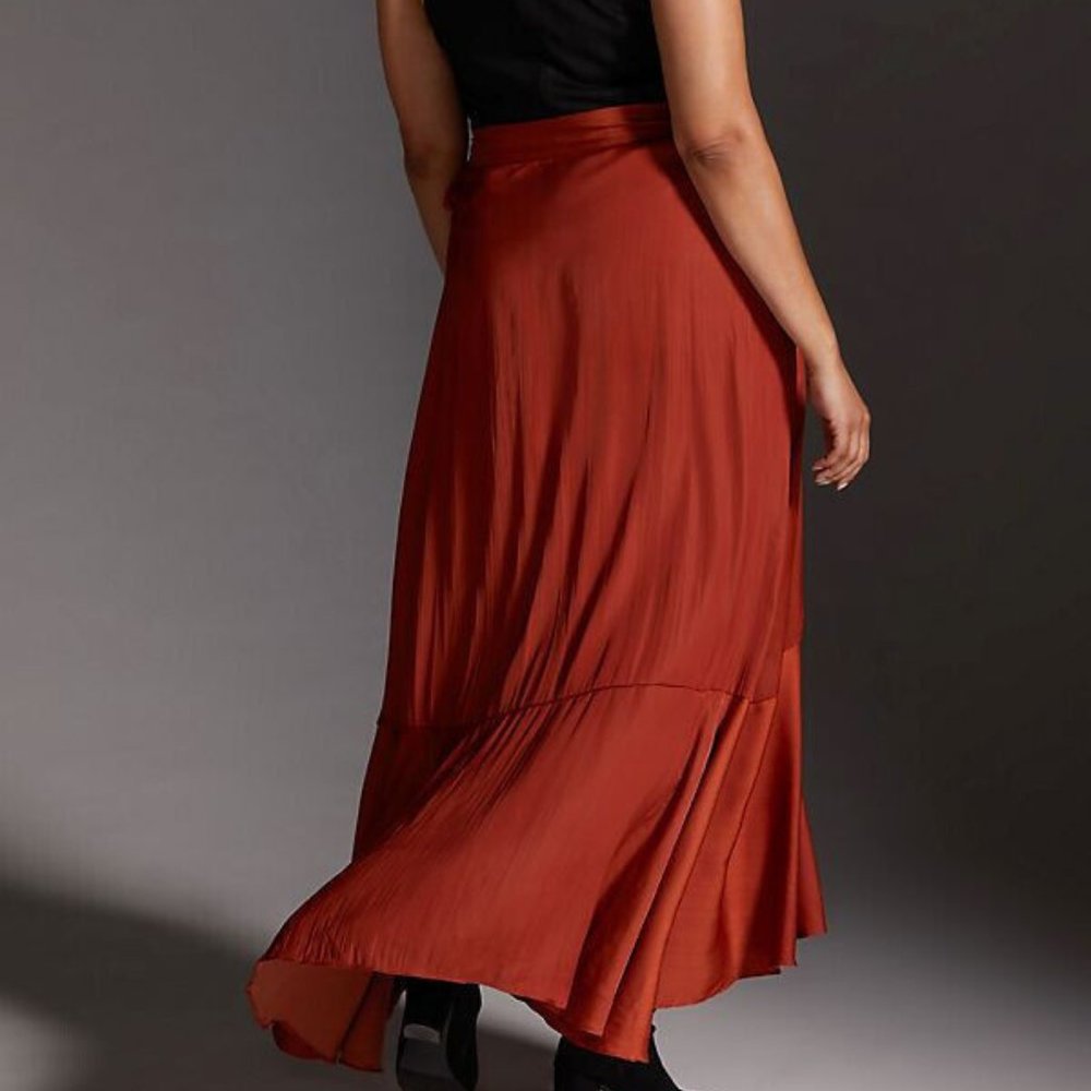 Anthropologie Maeve 1X NWT Ruffled Wrap Maxi Skirt Plus Dark Orange 120$ - Picture 3 of 11